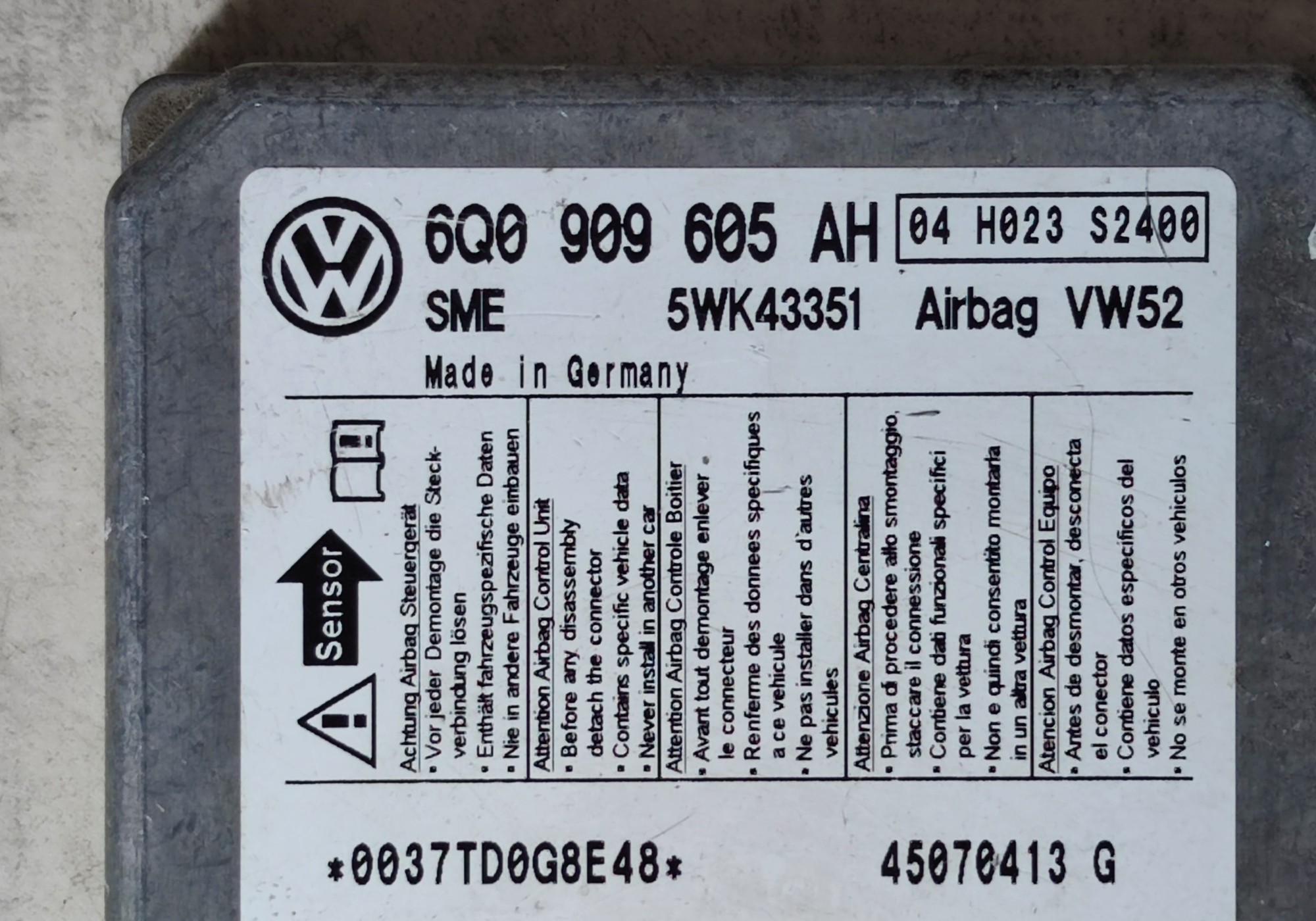 6Q0909605AH Блок управления подушками безопасности для Volkswagen Caddy
