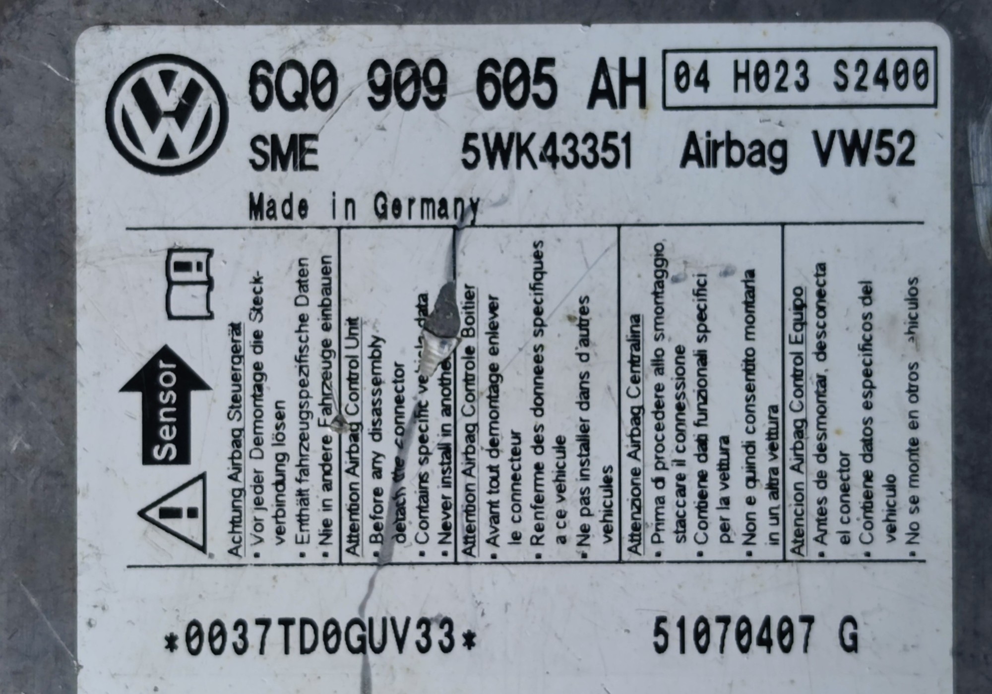 6Q0909605AH Блок управления подушками безопасности для Volkswagen Caddy