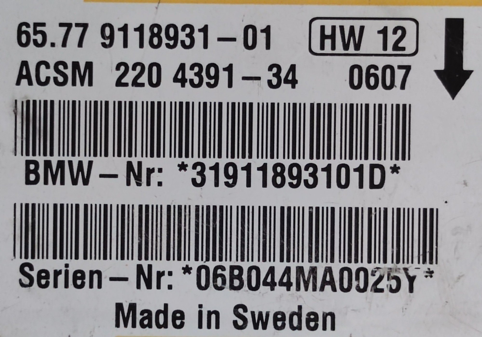 65779118931 Блок управления подушками безопасности для BMW 5 E60/E61 (с 2004 по 2010)