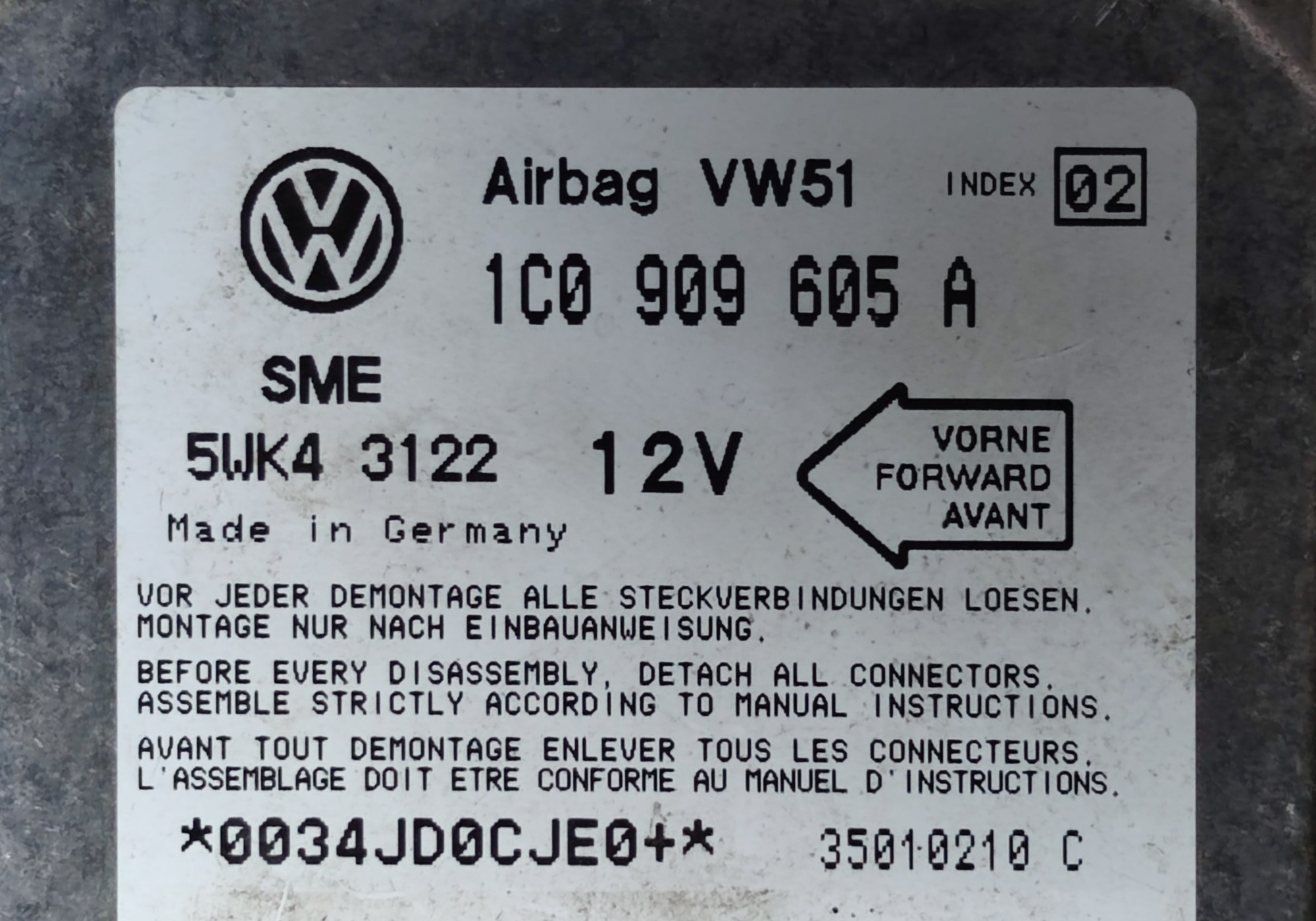 1C0909605A Блок управления подушками безопасности для Seat Toledo