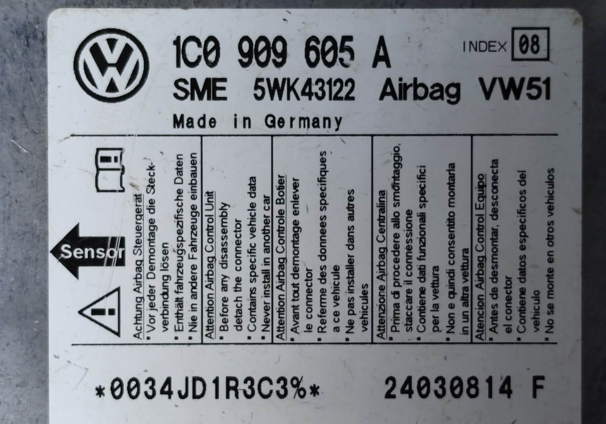 1C0909605A Блок управления подушками безопасности для Seat Toledo
