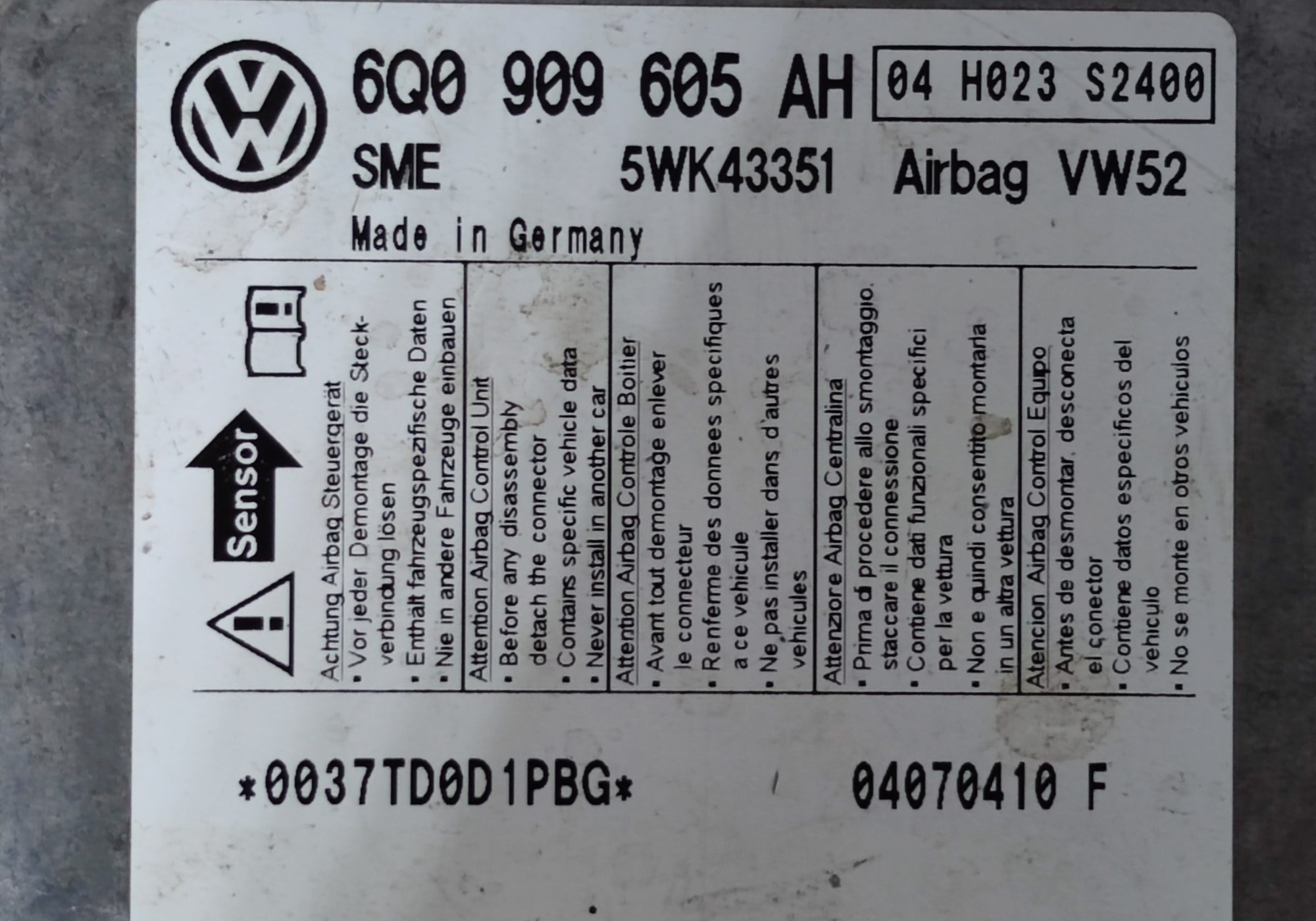 6Q0909605AH Блок управления подушками безопасности для Skoda Octavia II (с 2004 по 2013)